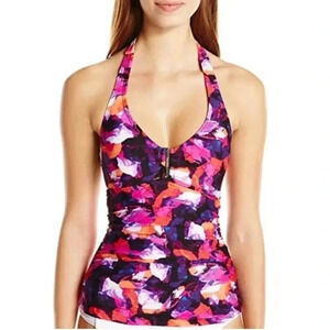 Calvin Klein Women's Graphic Floral Printed Bar Halter Tankini w/ Removable Soft